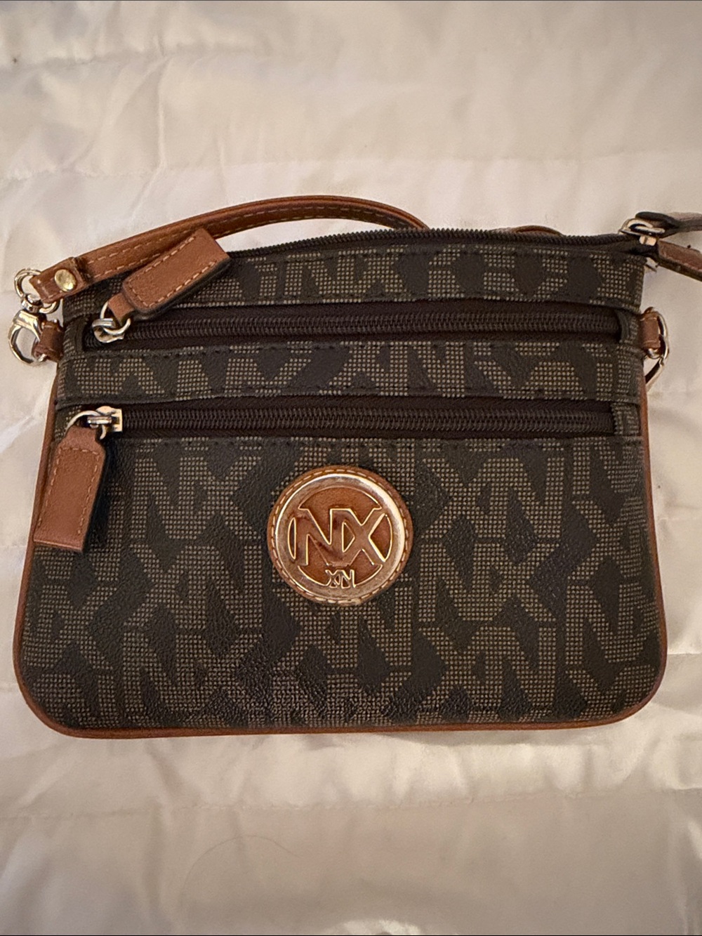 NX Brown Logo Crossbody with Gold